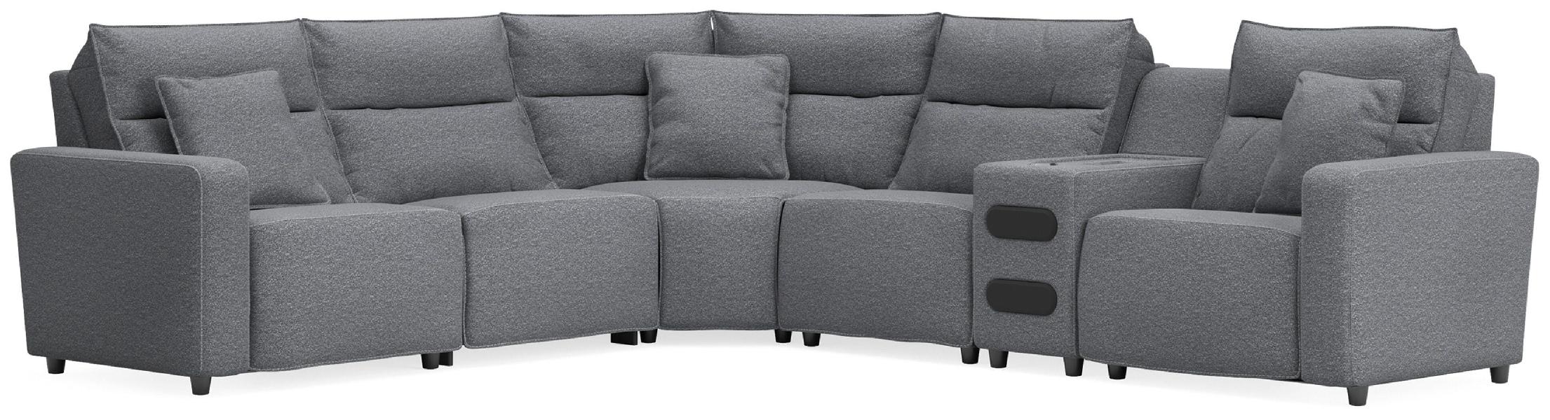 Image of Modmax II - 6-Piece Power Reclining Sectional With Audio Console - Salt And Pepper