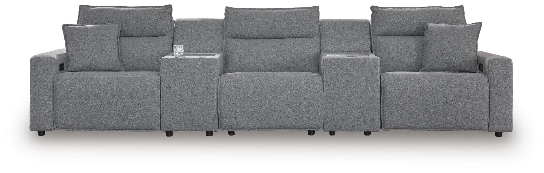 Image of Modmax II - 5-Piece Power Reclining Sectional With Power Armless Recliner And 2 Consoles - Salt And Pepper