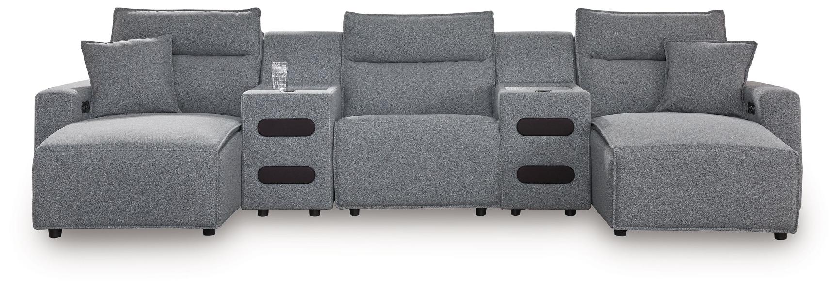 Image of Modmax II - 5-Piece Power Reclining Sectional With Double Chaise And 2 Audio Consoles - Salt And Pepper