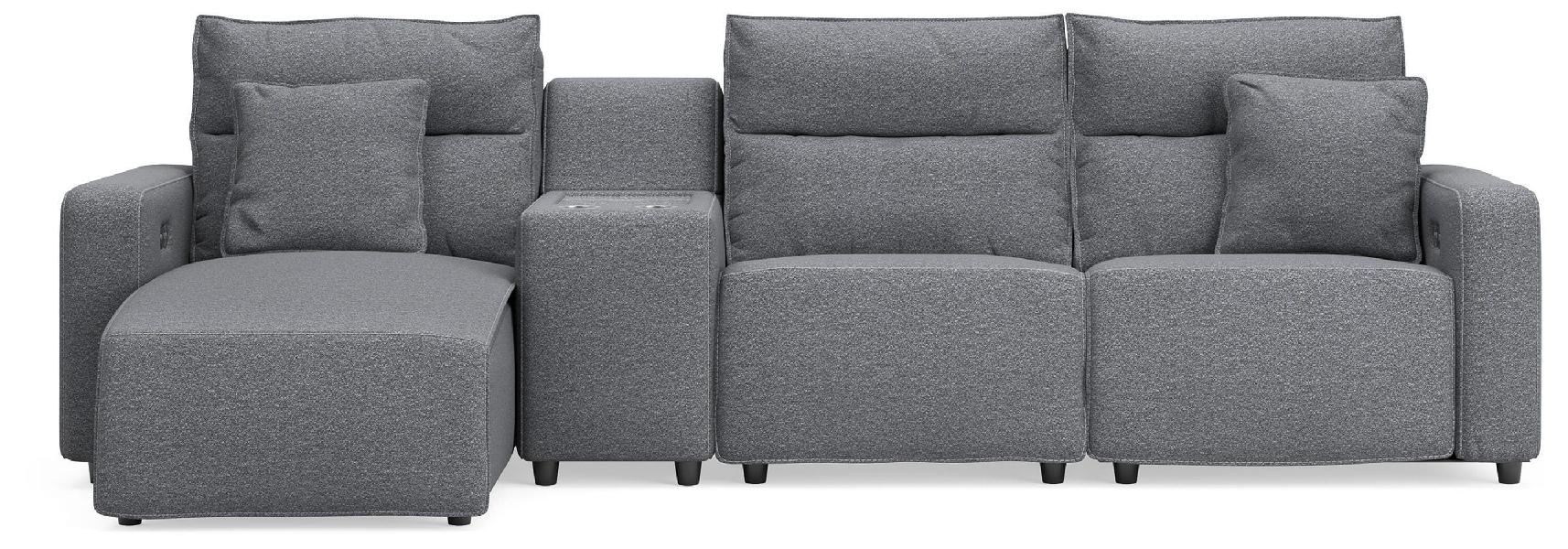 Image of Modmax II - 4-Piece Power Reclining Sectional With LAF Press Back Power Chaise And Console - SaltAnd Pepper