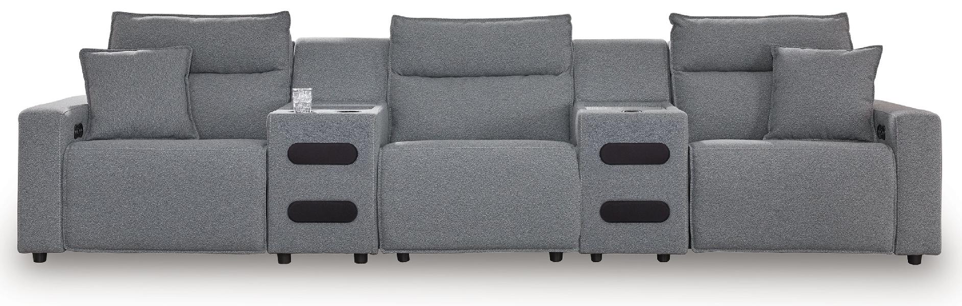 Image of Modmax II - 5-Piece Power Reclining Sectional With 2 Audio Consoles - Salt And Pepper