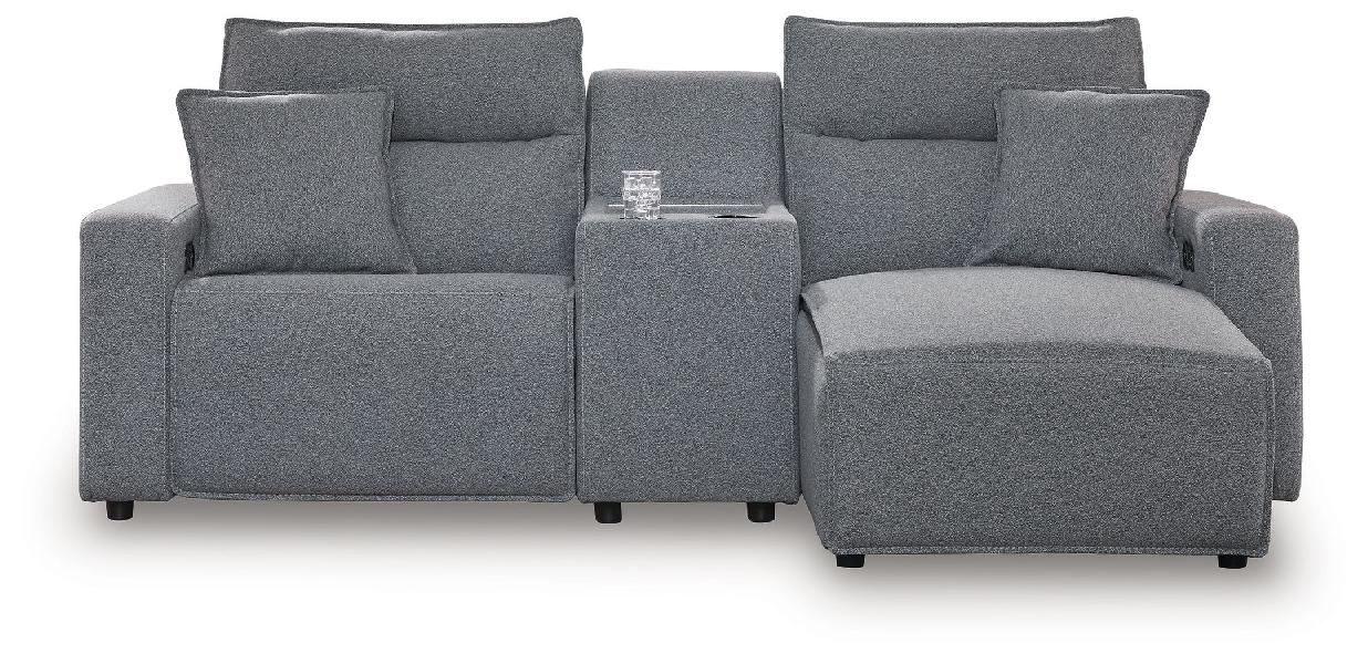 Image of Modmax II - 3-Piece Power Reclining Sectional With RAF Press Back Power Chaise And Console - Salt And Pepper