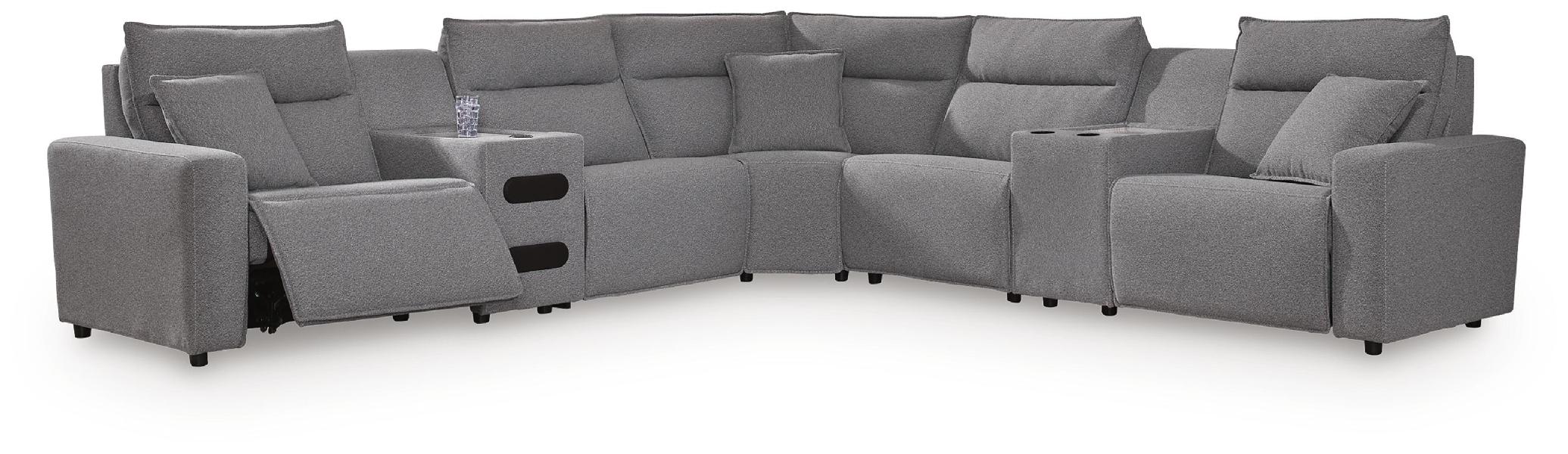 Image of Modmax II - 7-Piece Power Reclining Sectional With Console And Audio Console - Salt And Pepper