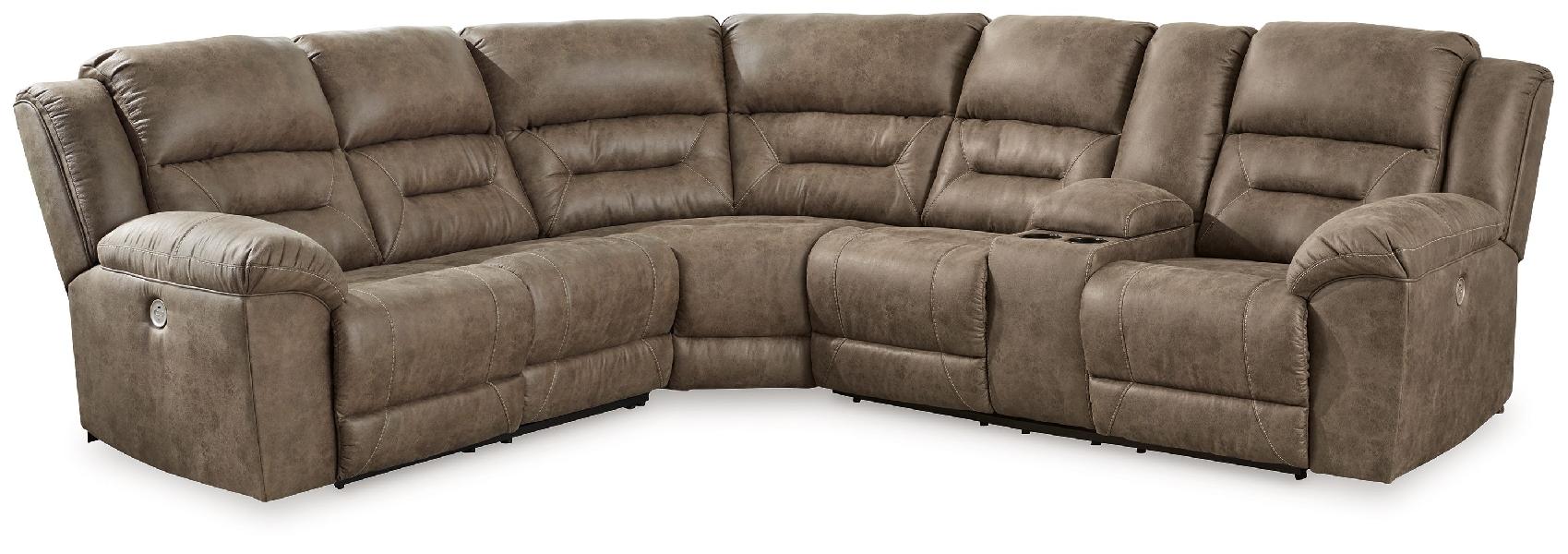 Image of Ravenel - 3-Piece Power Reclining Sectional With Raf Power Reclining Loveseat With Console - Fossil