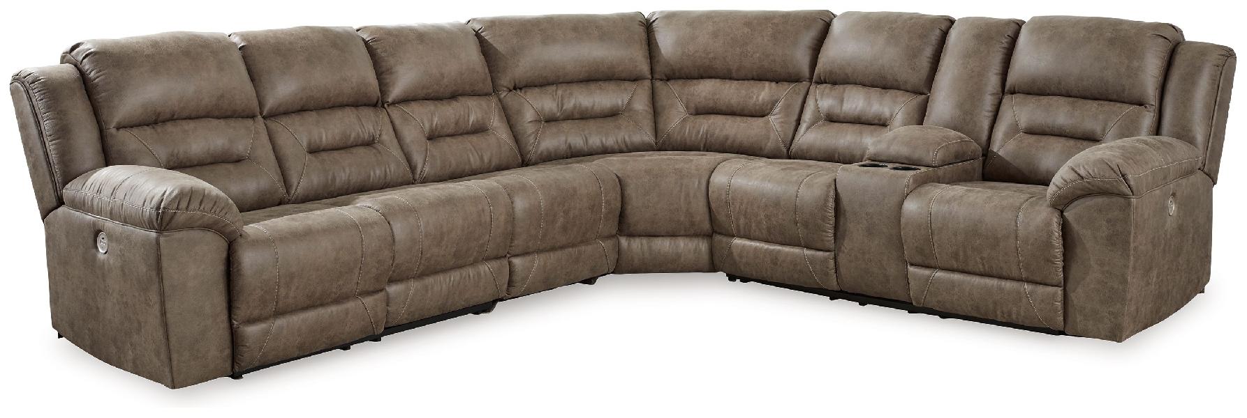 Image of Ravenel - 4-Piece Power Reclining Sectional With Raf Power Reclining Loveseat With Console - Fossil