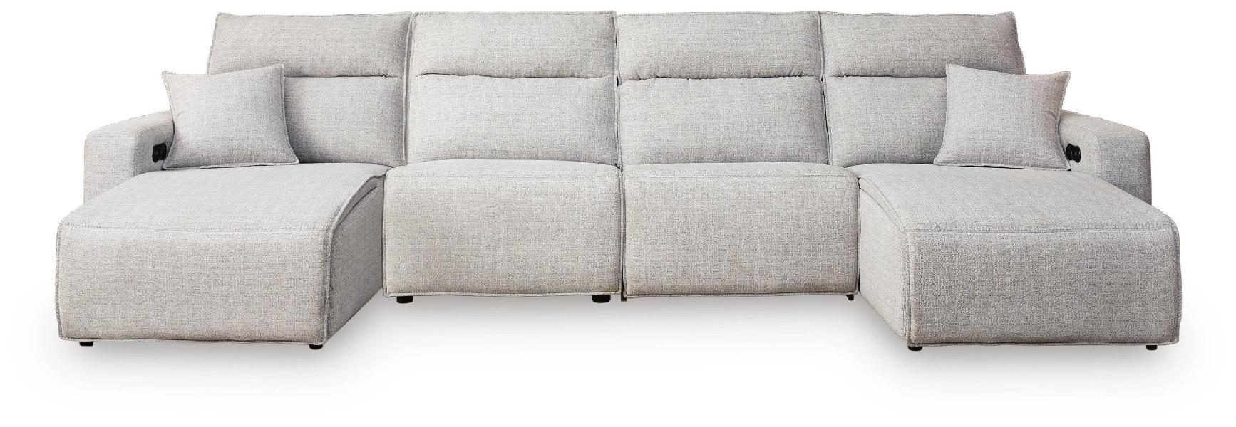 Image of Modmax II - 4-Piece Power Reclining Sectional With 2 Power Armless Recliners And Double Chaise - Stone