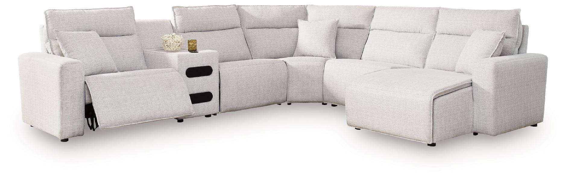 Image of Modmax II - 6-Piece Power Reclining Sectional With RAF Press Back Power Chaise And Audio Console - Stone