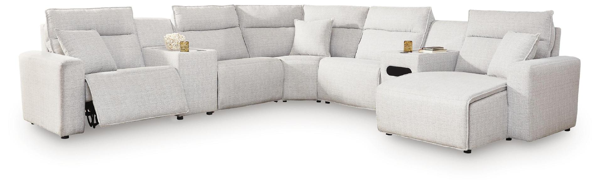 Image of Modmax II - 7-Piece Power Reclining Sectional With RAF Press Back Power Chaise, Console And Audio Console - Stone